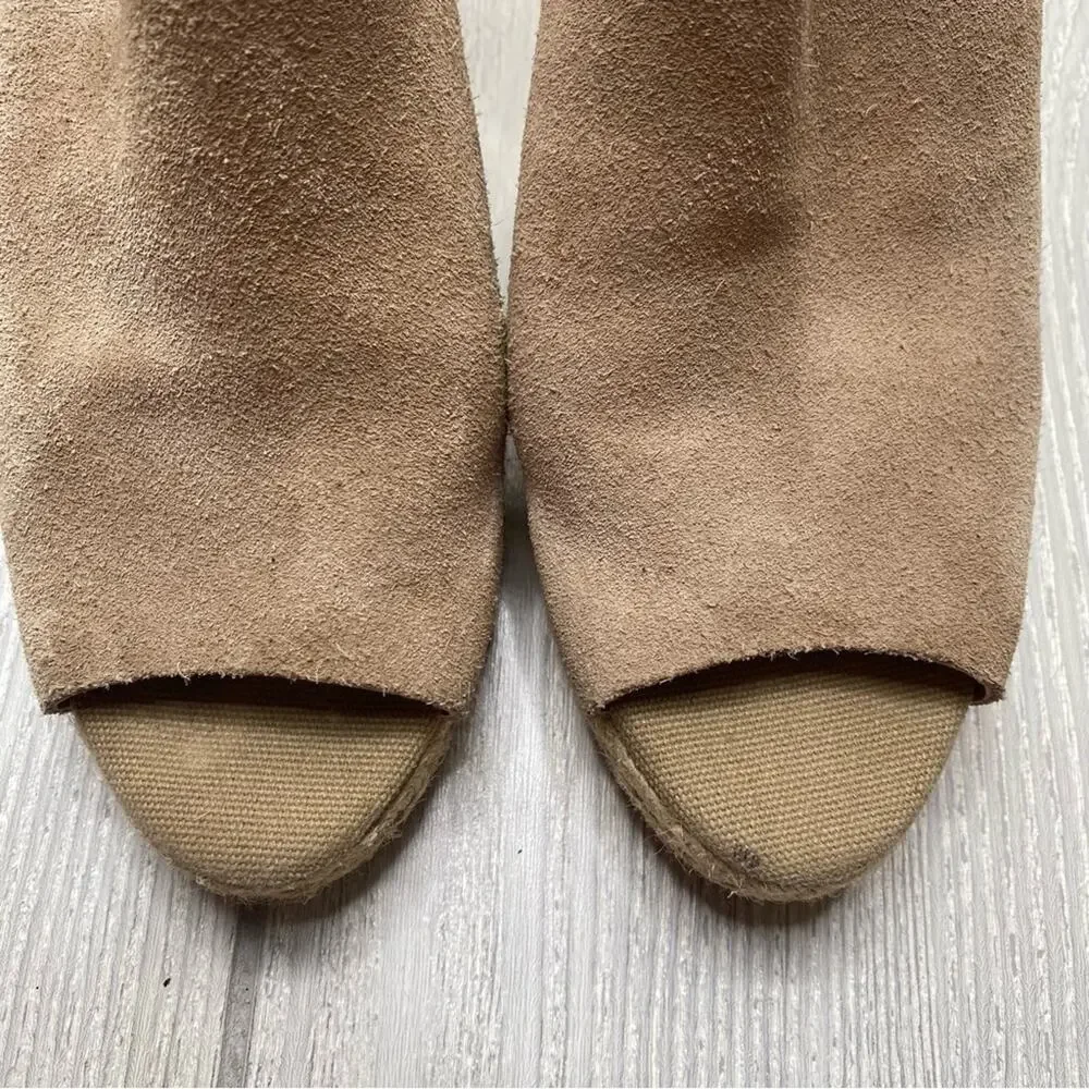 Kanna Tan Suede Leather Peep Toe Espadrille Wedges Size 7.5 EU 38